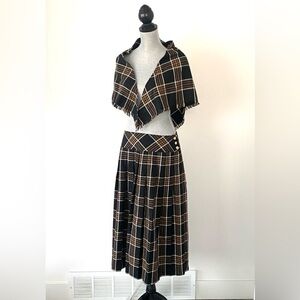 Vintage Plaid Pleated Skirt & Shawl Set 14 U.S.A. Made Preppy  Street Academia